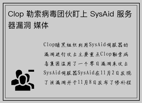 Clop 勒索病毒团伙盯上 SysAid 服务器漏洞 媒体