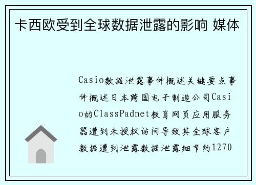 卡西欧受到全球数据泄露的影响 媒体