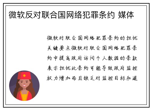 微软反对联合国网络犯罪条约 媒体